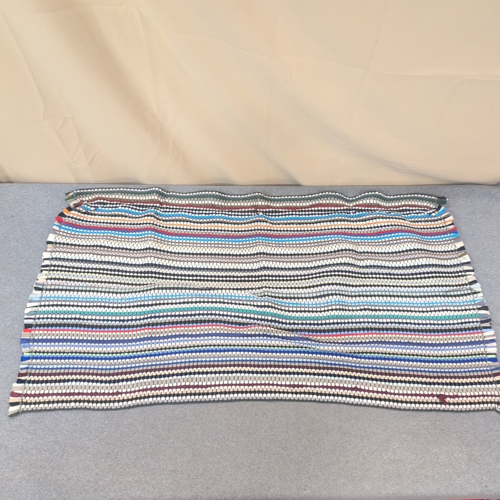 Handwoven Multi Color Striped Rag Rug Bohemian Farmhouse Accent Floor Mat - Picture 1 of 5